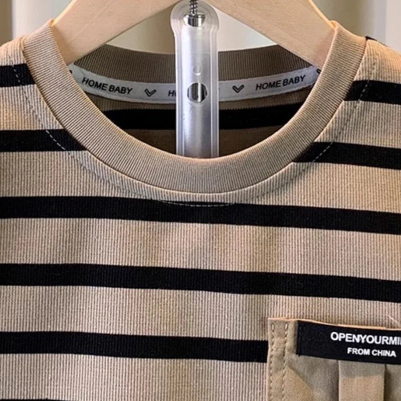 Boys' summer outfit set Summer short sleeved shorts New children's striped baby two-piece set