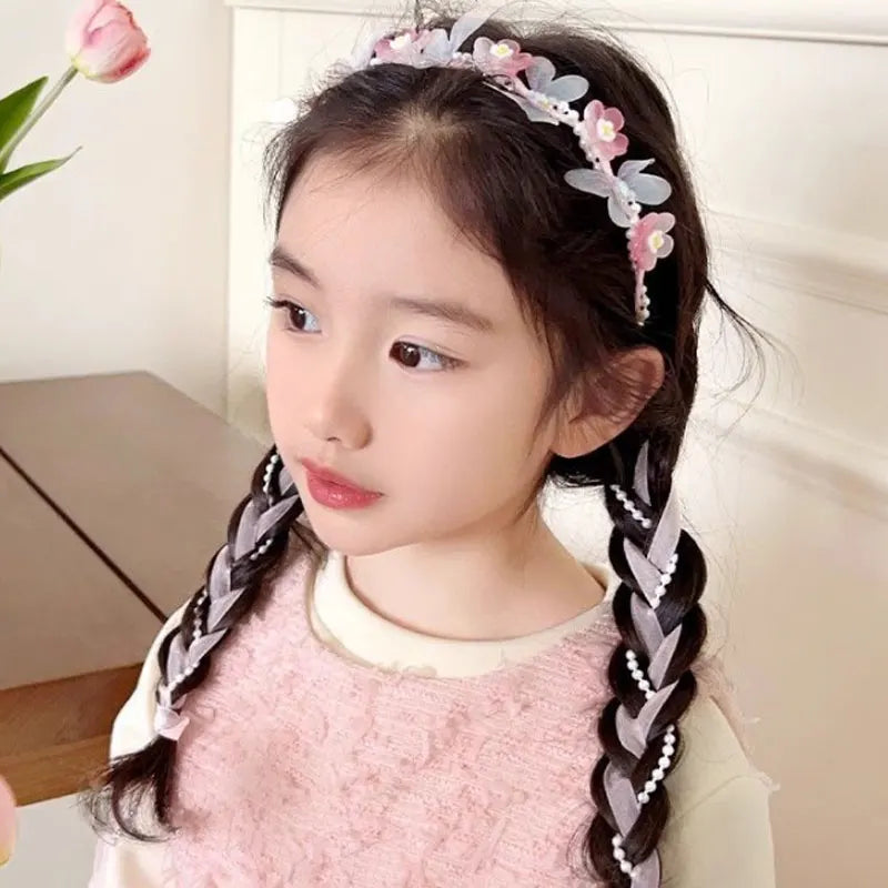 Sweet Wreath Ribbon Hair Hoops for Girl Cute Flower Butterfly Fairy Headdress Princess Braided Hair Bands