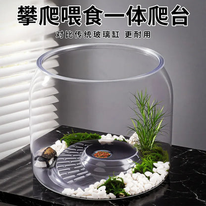 Round Spiral Climbing Platform Aquarium,Desktop Ecological Habitat with High-Transparency Viewing,Spiral Ramp Terrarium