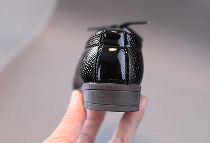 Boy Leather Shoe Black White Versatile Children's Flats for School Performance Causal Fashion Lace-up Kids Formal Uniform Shoes