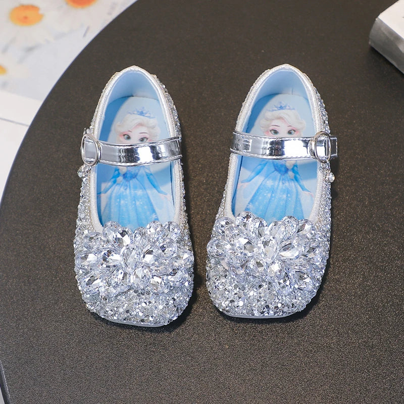 Disney Cartoon Pattern Elsa Princess Crystal Shoes for Girls Fashion New Style Baby Girl Low Heels Sandals Summer Fall Children