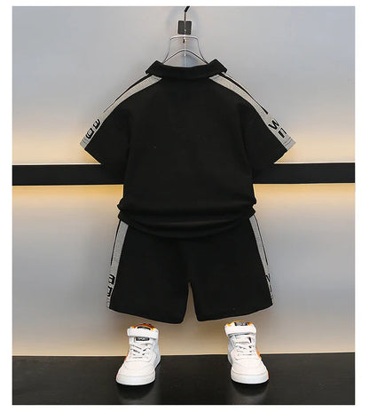 Boys Summer Polo Shirt Set New Baby Short-sleeved Two-piece Set Boys Children's Foreign Children's Clothing