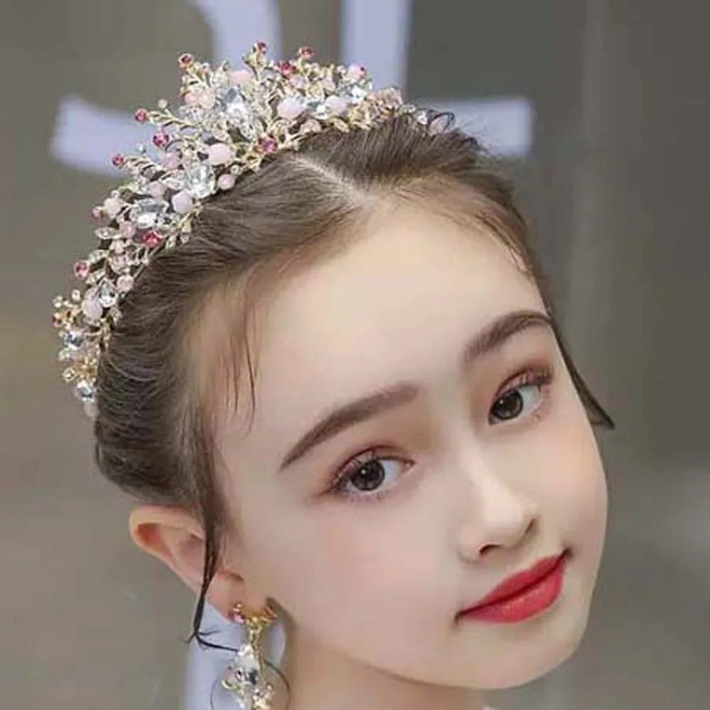 Ancient Vintage Pink Floral Crown Elegant Shiny Crown Hair Accessory Headwear Alloy Princess Rhinestone Tiara Photography Props