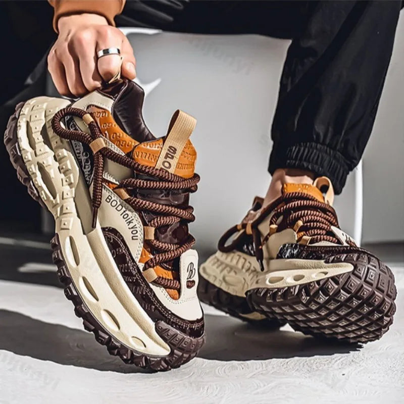 New Thick Soled Height Increasing Men's Casual Shoes 2025 Spring Color Blocked Comfortable Fashion Trend Low Cut Chunky sneakers   (Available)