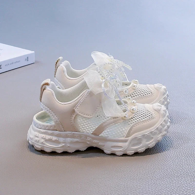 Summer Children School Running Sandals Sweet Breathable Girls Mesh Sports Sandals Non-slip Fashion Kids Princess Cut-outs Shoes