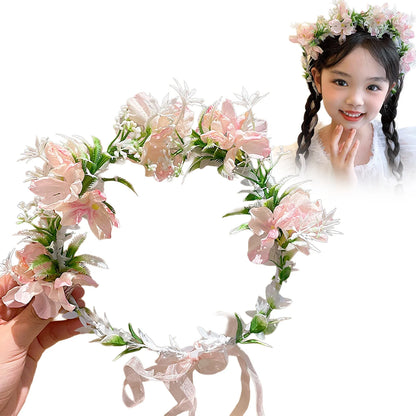 Boho Women's Flower Crown Forest Elf Fairy Floral Hair Hoop Handmade Simulation Ribbon Flower Headband Exquisite Hair Accessory