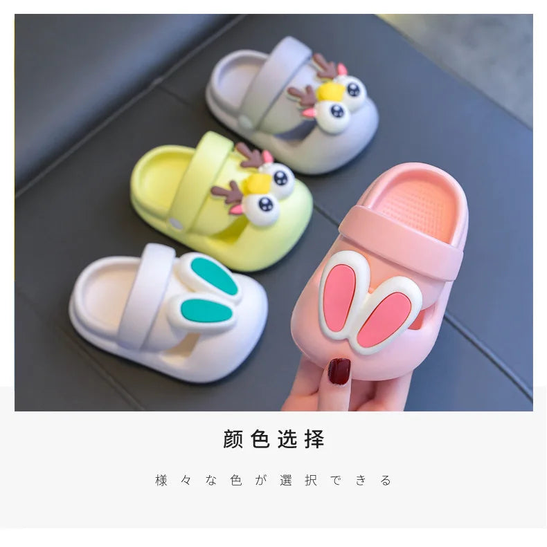 New Summer Children Sandals Kids Cartoon Rabbit Slippers Toddler Boys Girls Soft Sole Shoes Anti-Slip Indoor Bathing Slippers