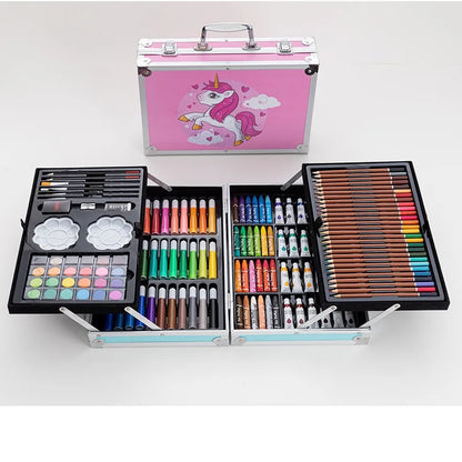 144PCS Painting Art Set Students' Art Supplies Gift Watercolor Pen Oil Pastel Colored Pencil Aluminum Case Art Painting Supplies
