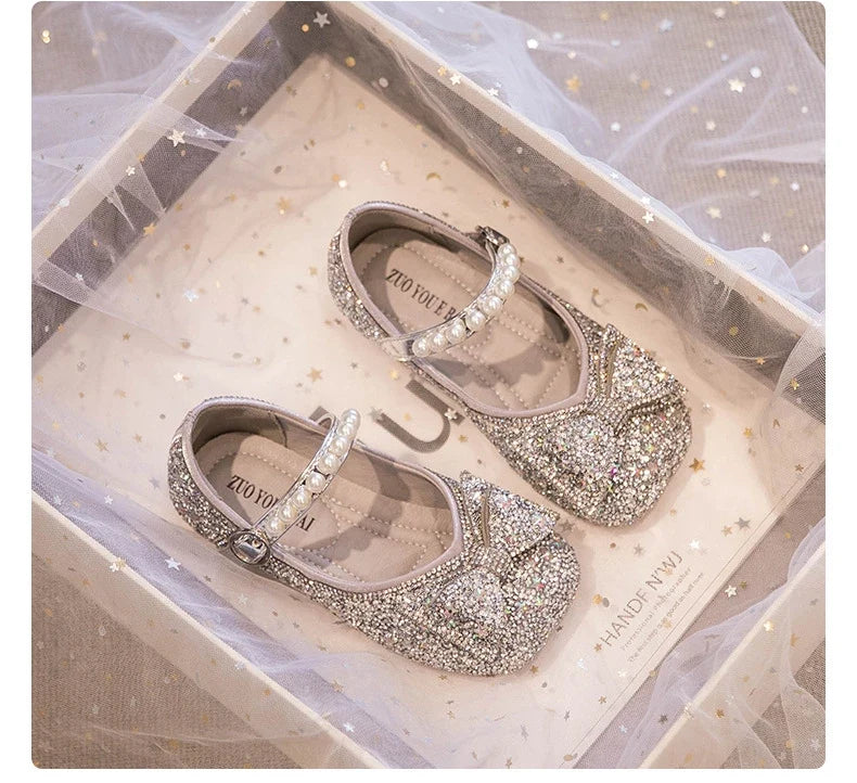 Girls Princess Shoe Soft Sole Ballet Dance Shoes Water Diamond Small Leather Shoes Mary Jane Shoes