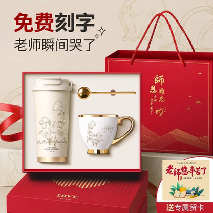 Gold Rim Ceramic Coffee Mug Large Luxury Ceramic Cup Set For GiftStainless Steel Vacuum Flask Customizable