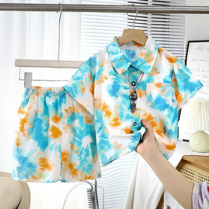 Childrens Summer Beach Outfit Boys Short Sleeve Shirt and Shorts Two Piece Set Casual Baby Clothes Toddler Clothing