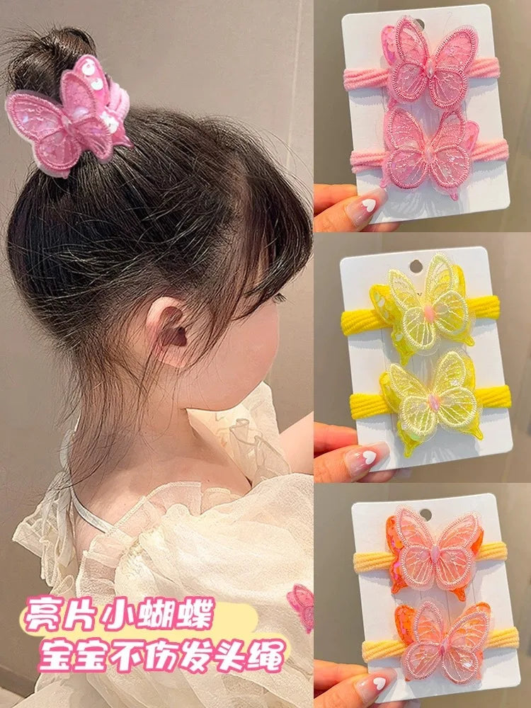 Girls Hair Rope Sequins Butterfly Elastic Hair Bands Candy Colors Scrunchies Ponytail Holder Rubber Bands