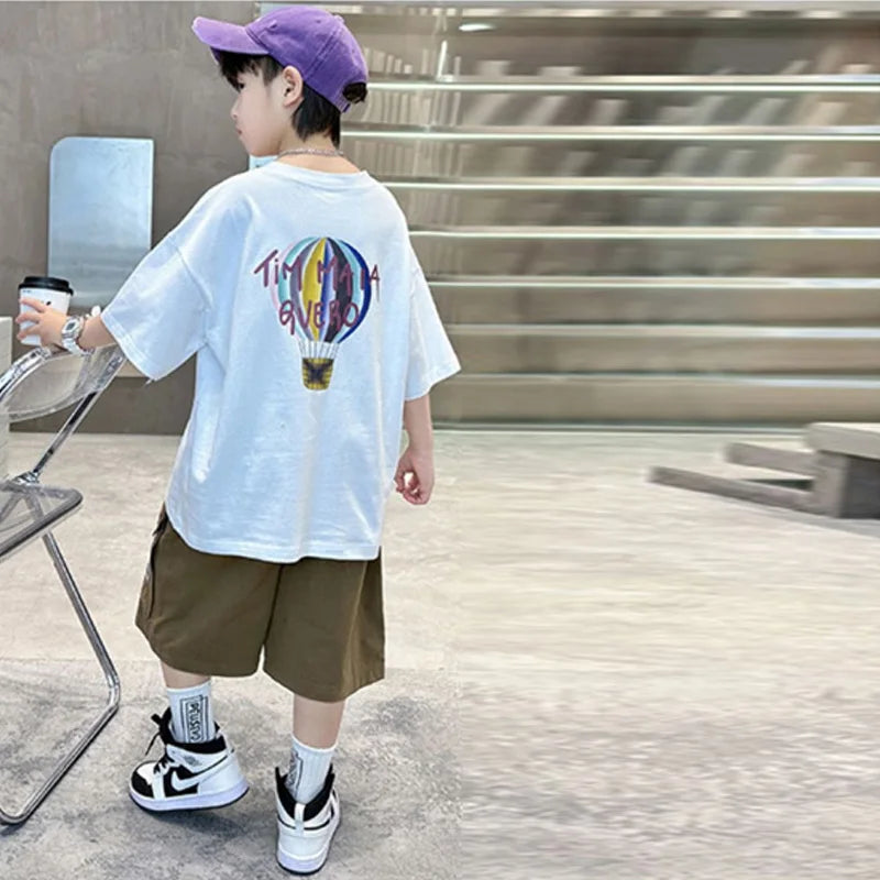 Boys Summer Clothing Sets Big Children Short-sleeved Top+Shorts Suits 2025 New Teenager T-shirt Loose Sports 2Pcs Outfits 4-14Y