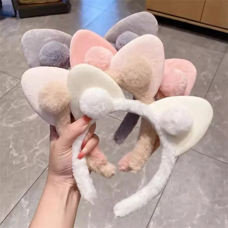 Hair Band Female Wash Face Cat Ears Headband Net Red Simple Cute Girl Heart Wide-brimmed Plush Hair Band Hairpin Head Jewelry