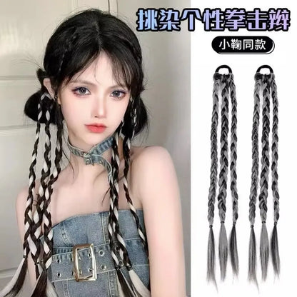 Children's boxing braids, wigs, headband, internet famous hot girls tie their hair, braids, rubber bands, girls' long hair, dirt