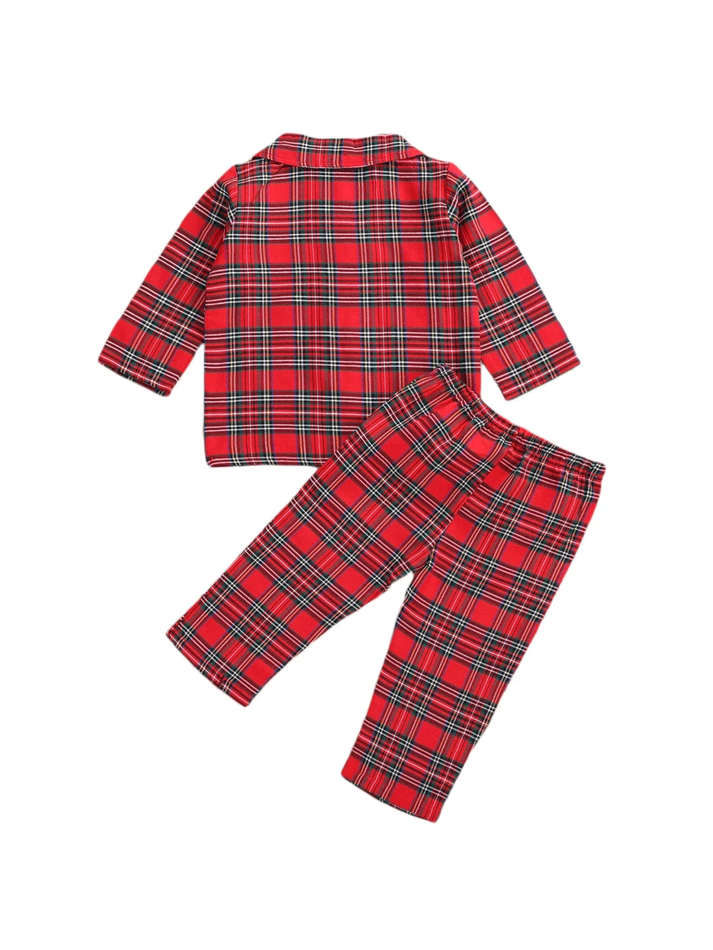 Girls Boys Plaid Homewear Set Long Sleeve Single Breasted Lapel Shirt Elastic Waist Long Pants Kids Autumn Pajamas Outfits