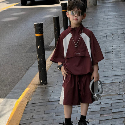 New Handsome Casual Work Clothes Set for Children, Boys' Sports and Leisure, Breathable Two Piece Set, Trendy