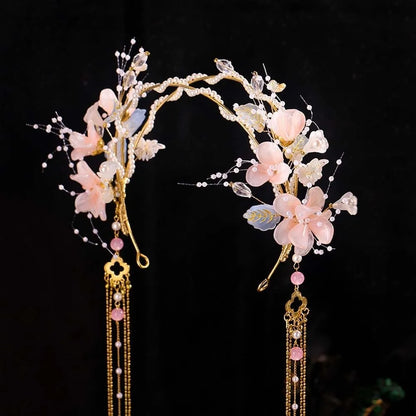 Flower Hanfu Tassel Hair Hoop Beads Crown Chinese Ancient Hairband Double-layer Alloy Swaying Fairy Headwear Hairstyle Tool