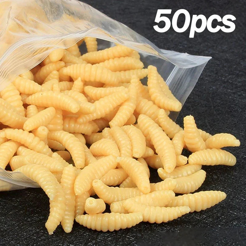 Portable Soft Silicone Bait Maggot Grub Soft Fishing Lure 2CM 50pcs/50x5pcs For Outdoor Fishing Accessories