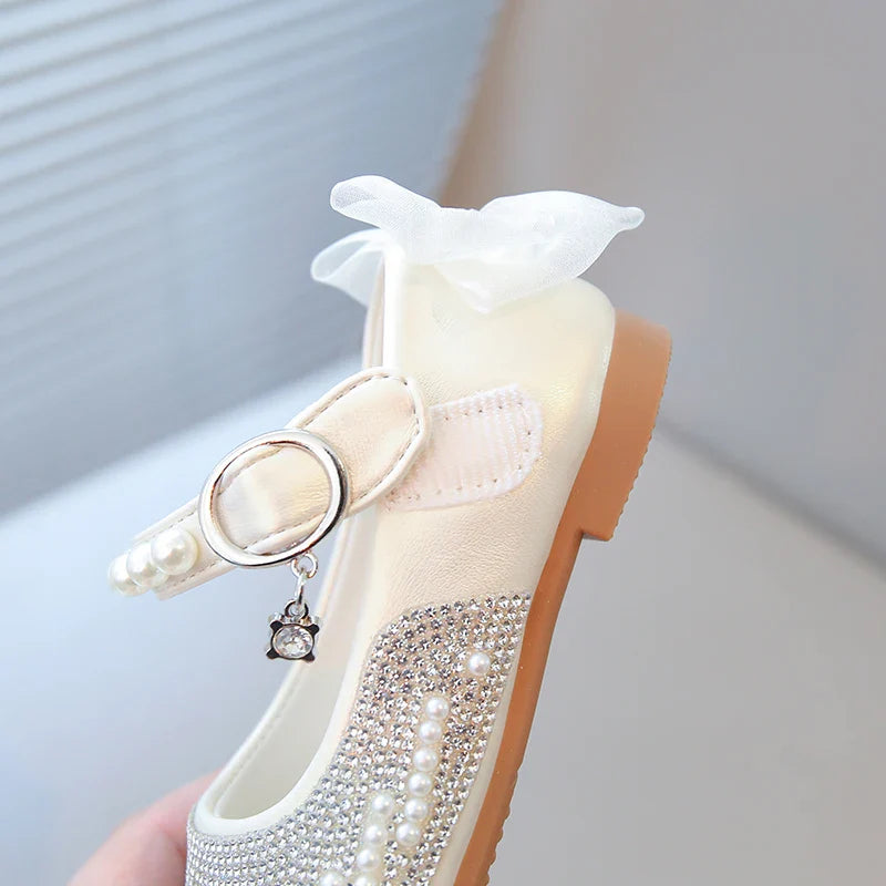 New Pearl Bowknot Elegant Kid's Princess Shoes Fashionable Sweet Children's Shoes