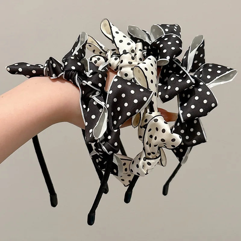 Korean Style Polka Dot Bow Headband – Double-Sided Hair Hoop, Elegant & Cute Hair Accessory for Women