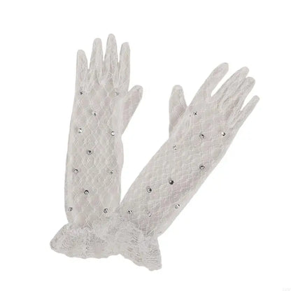 1 pair Lace Gloves for Little Kids Ages 3 to 12 Year Flower Girls Mittens White