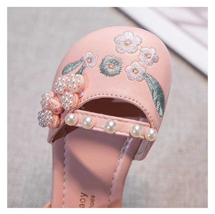 Summer Non-slip Sole Toddler Dance Flats with Beaded Princess Elegant Party Shoes