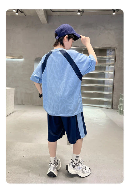 Boys Clothes Sets Summer Kids Sport Short Sleeve T-shirt + Shorts 2 Pieces Suit Teenage Child Outfits For 5 6 8 10 12 14 Years