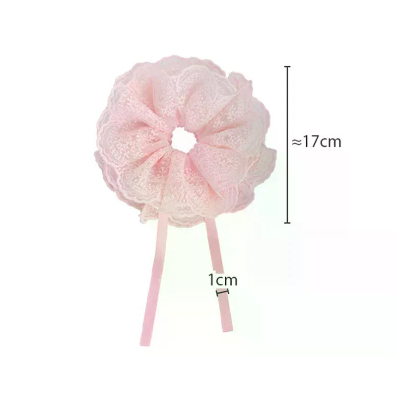 Sweet Drawstring Bow Lace Hair Scrunchies For Women Elastic Hair Bands Ponytail Holders Girl Hair Accessories