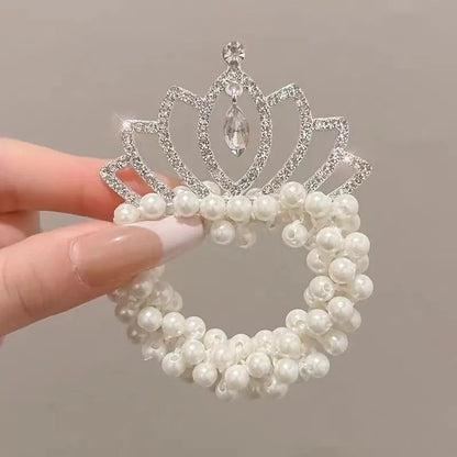 Fashion Pearl Crown Princess Cute Kids Hair Bands Elastic Rubber Bands