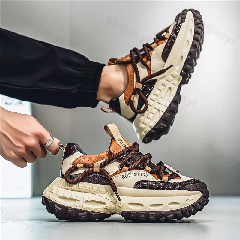 New Thick Soled Height Increasing Men's Casual Shoes 2025 Spring Color Blocked Comfortable Fashion Trend Low Cut Chunky sneakers   (Available)