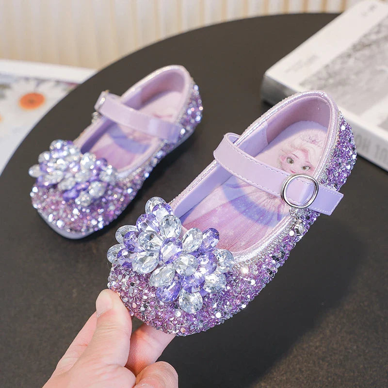 Disney Cartoon Pattern Elsa Princess Crystal Shoes for Girls Fashion New Style Baby Girl Low Heels Sandals Summer Fall Children