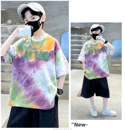 Korean Child Tee Top Clothing School Kids Summer Short Sleeve T-Shirt for Boys O-Neck Casual Tshirt Kids Luxury Clothes Costume