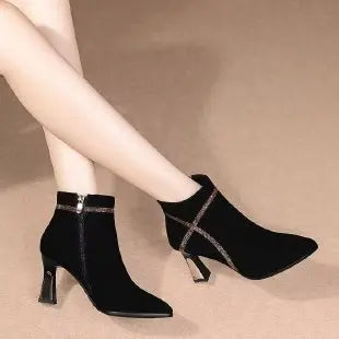 High heeled short boots for women in spring autumn new pointed fashion style versatile  simple high heels