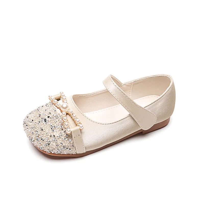 Girl Princess Shoes 2025 Spring and Autumn Crystal Shoes Rhinestones Single Shoes Baby Small Leather Shoes Soft Soles with Dress