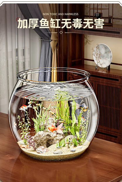 PET Transparent Fish Tank  Durable Desktop Goldfish Turtle Tank Drop-Resistant Hydroponic Plant Holder  Round Water Basin