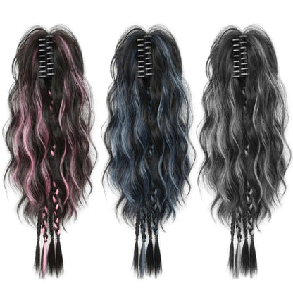 Boxer braid hair clips, Sweet Cool Style Women's Hair Extensions, Short Curly Hair with Long Ponytail Claw Clip, Daily Use