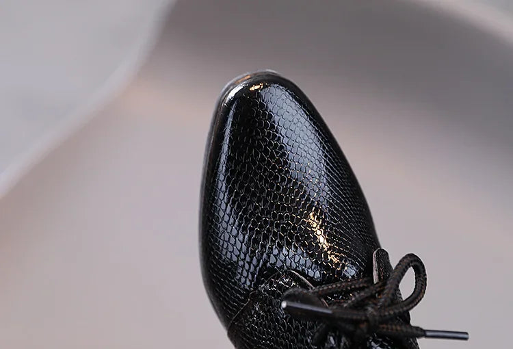 Boy Leather Shoe Black White Versatile Children's Flats for School Performance Causal Fashion Lace-up Kids Formal Uniform Shoes