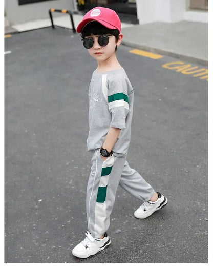 New Children's Cool Loose Fit Sportswear Korean Edition Baby Short Sleeve T-shirt 2 Pieces