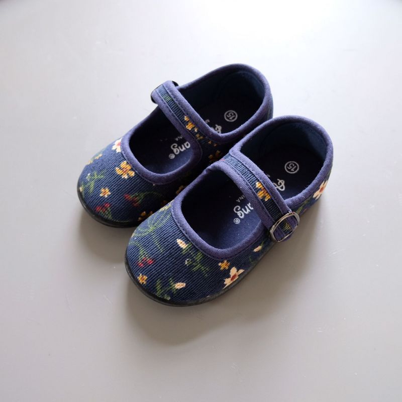 New Corduroy Floral Canvas Shoes Girls Square Mouth Indoor Shoes Soft Soled Non-slip Shoes