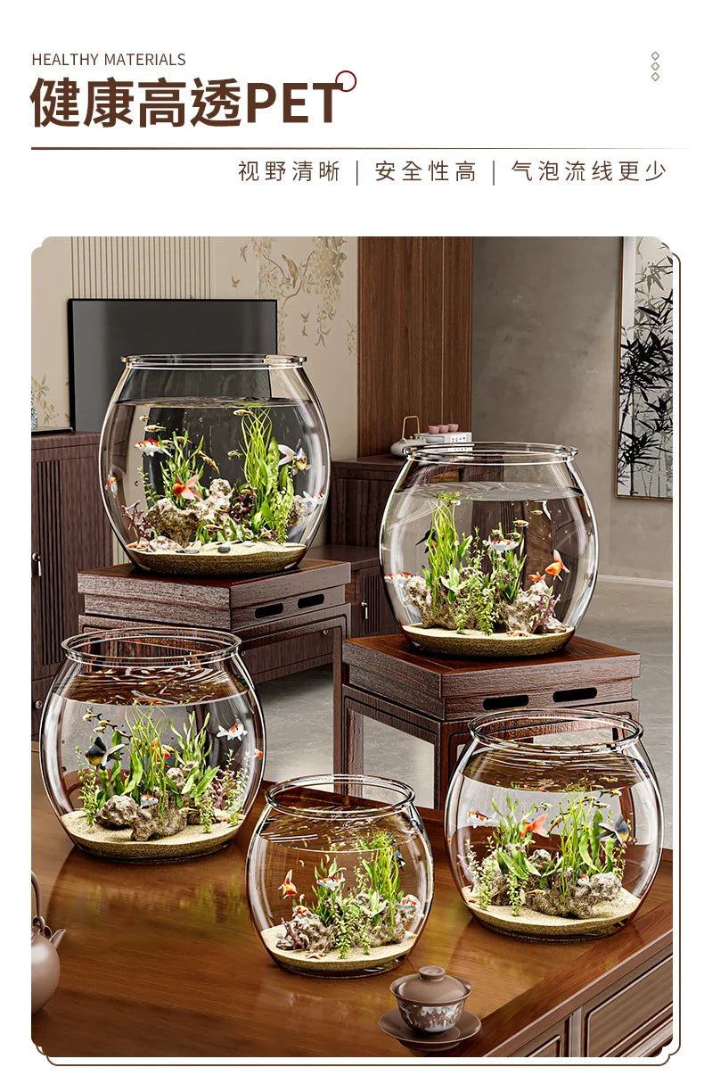 PET Transparent Fish Tank  Durable Desktop Goldfish Turtle Tank Drop-Resistant Hydroponic Plant Holder  Round Water Basin