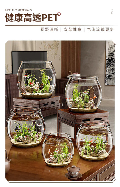 PET Transparent Fish Tank  Durable Desktop Goldfish Turtle Tank Drop-Resistant Hydroponic Plant Holder  Round Water Basin