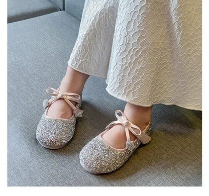 Girls Princess Shoes Round Toes Sweet Bows