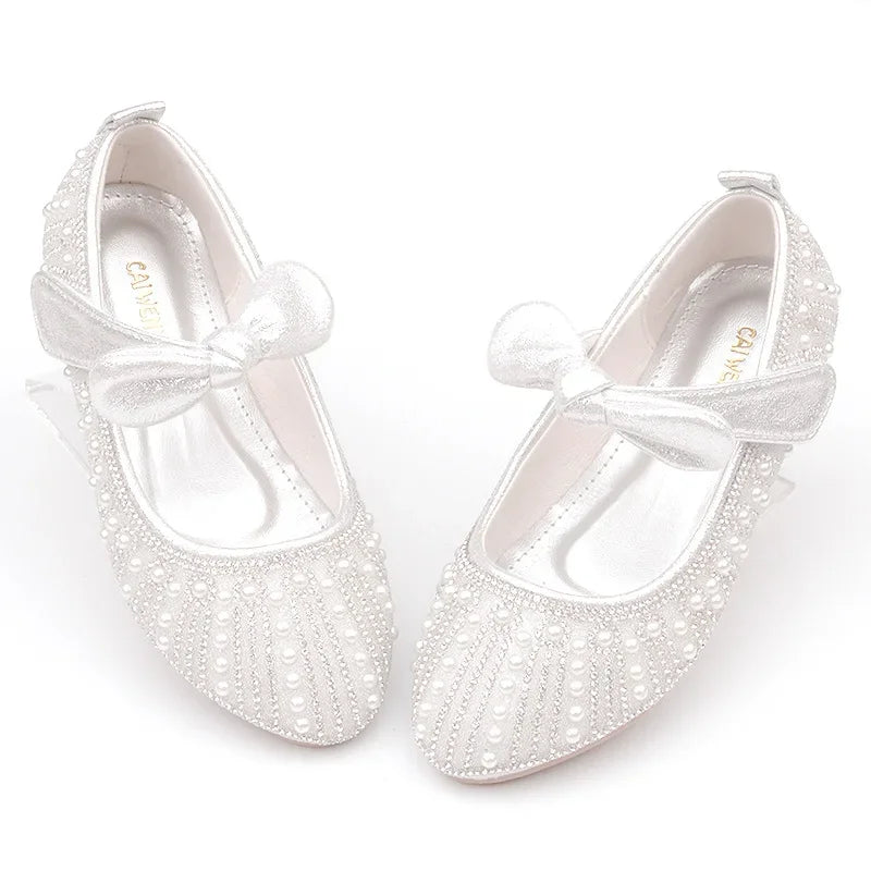Girls Shoes Striped Bowtie Princess Shoes Kids Leather Shoes Big Girls Flats Children Single Shoes Fasion Soft Sole Toddlers