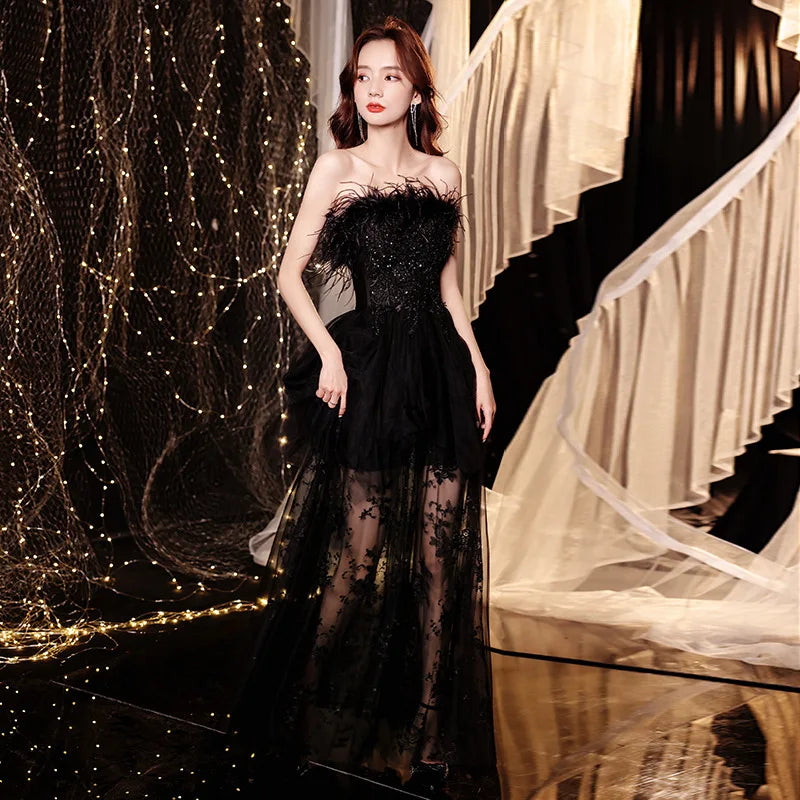 2025 Singing host Party Dresses Woman White Black Dresses for Women Evening Festive Special Occasions Luxurious Gala Dress