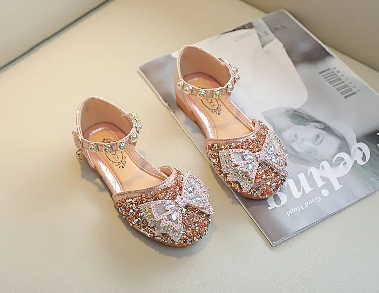 New Children Princess Shoes for Girls Bowtie Glitter Children Baby Dance Shoes Bling Bling Party Casual Toddler Girl Sandals
