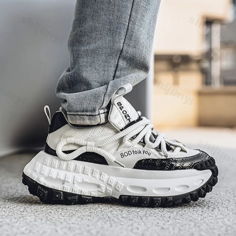 New Thick Soled Height Increasing Men's Casual Shoes 2025 Spring Color Blocked Comfortable Fashion Trend Low Cut Chunky sneakers   (Available)