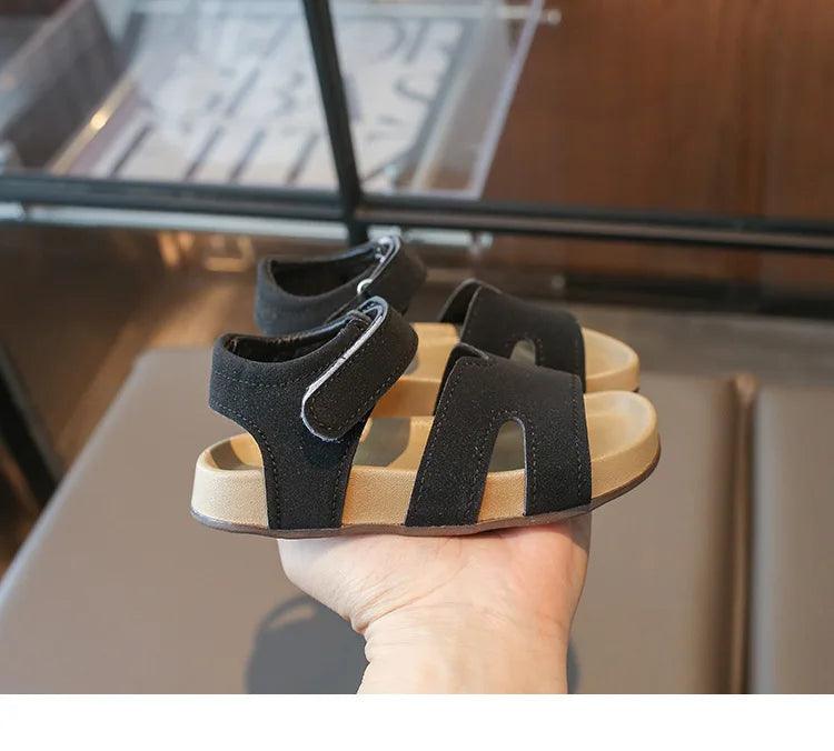 Boys Girls Sandals PU Suede Soft Beach Shoes For Children Casual Hook Loop Anti Slip Kids Sandals