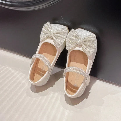 Children's Leather Shoes Bling Sequins Bowknot Princess Shoes for Girls Sweet Chic Kids Causal Wedding Shallow Versatile