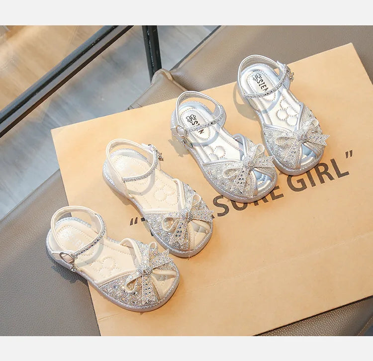 New Bow Princess Shoes Fashion Sequin Girls Shoes Allmatch Kid Shoes